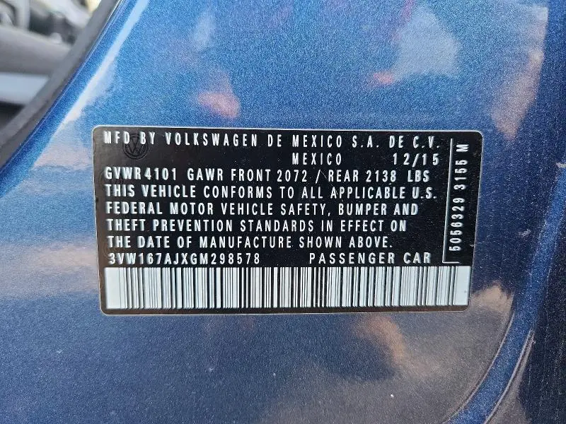 2016 VOLKSWAGEN JETTA S  