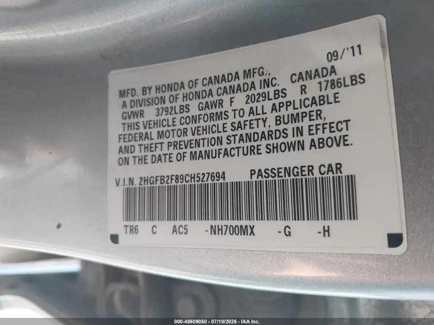 2012 HONDA CIVIC EX
