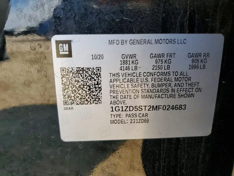 2021 CHEVROLET MALIBU LT  