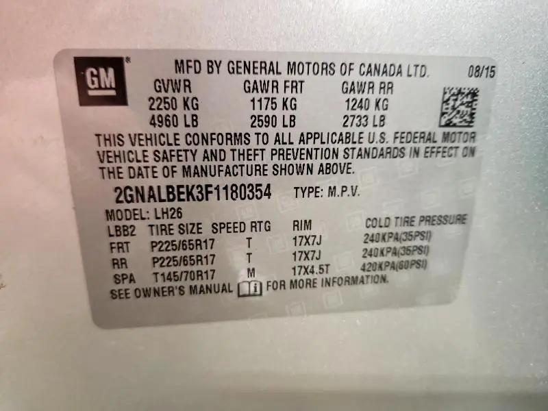 2015 CHEVROLET EQUINOX LT  