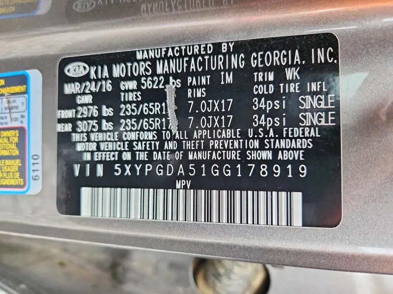 2016 KIA SORENTO LX V6  