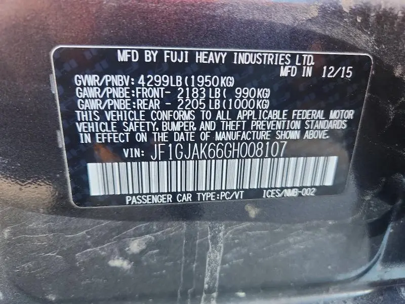2016 SUBARU IMPREZA LIMITED  