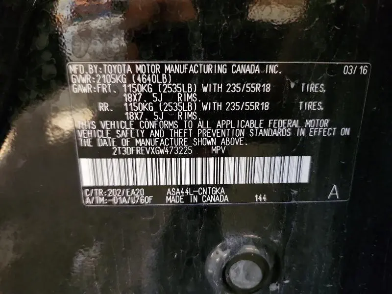 2016 TOYOTA RAV4 LIMITED  