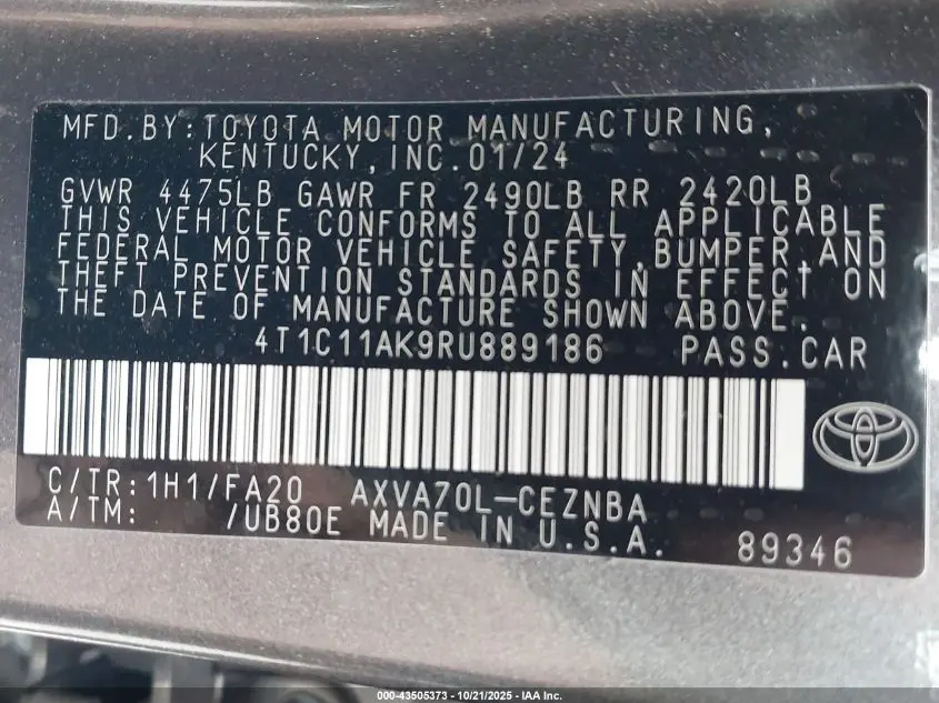 2024 TOYOTA CAMRY LE