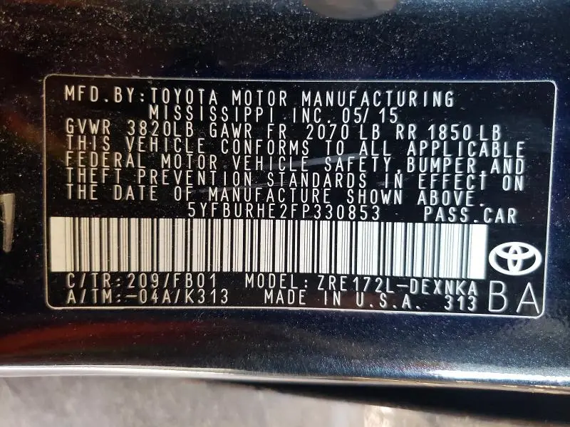 2015 TOYOTA COROLLA LE  