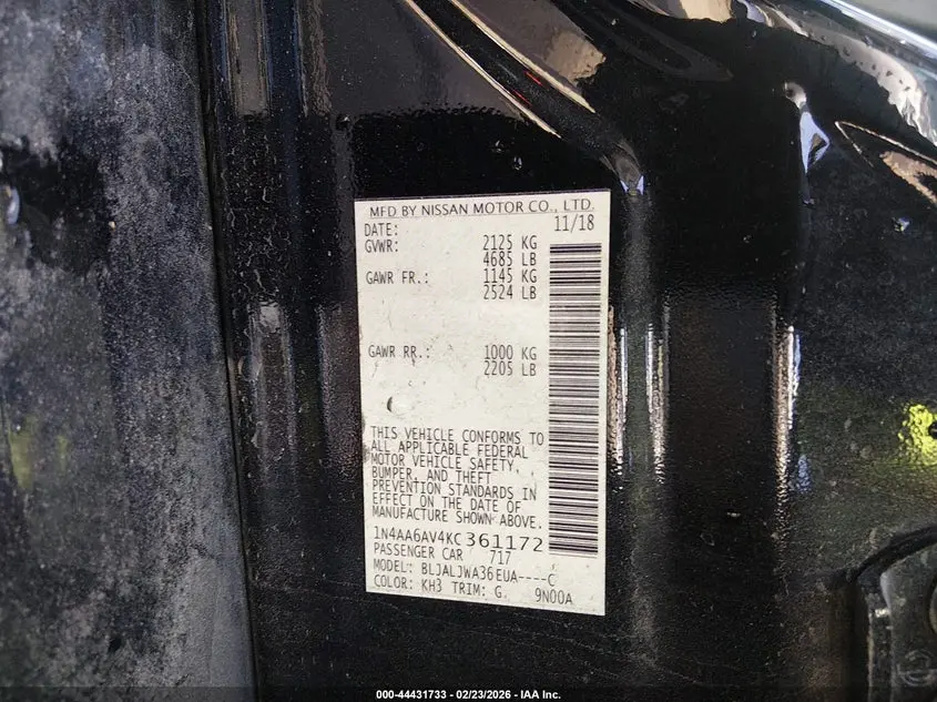 2019 NISSAN MAXIMA 3.5 SV