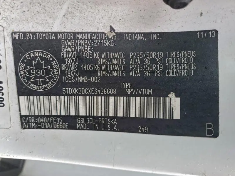 2014 TOYOTA SIENNA SPORT  