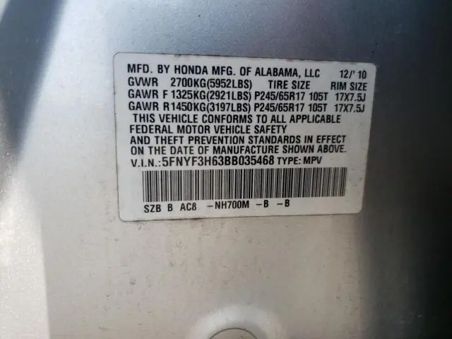 2011 HONDA PILOT EXL