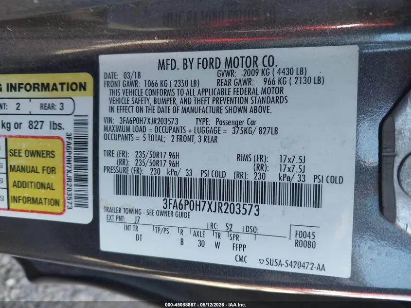 2018 FORD FUSION SE