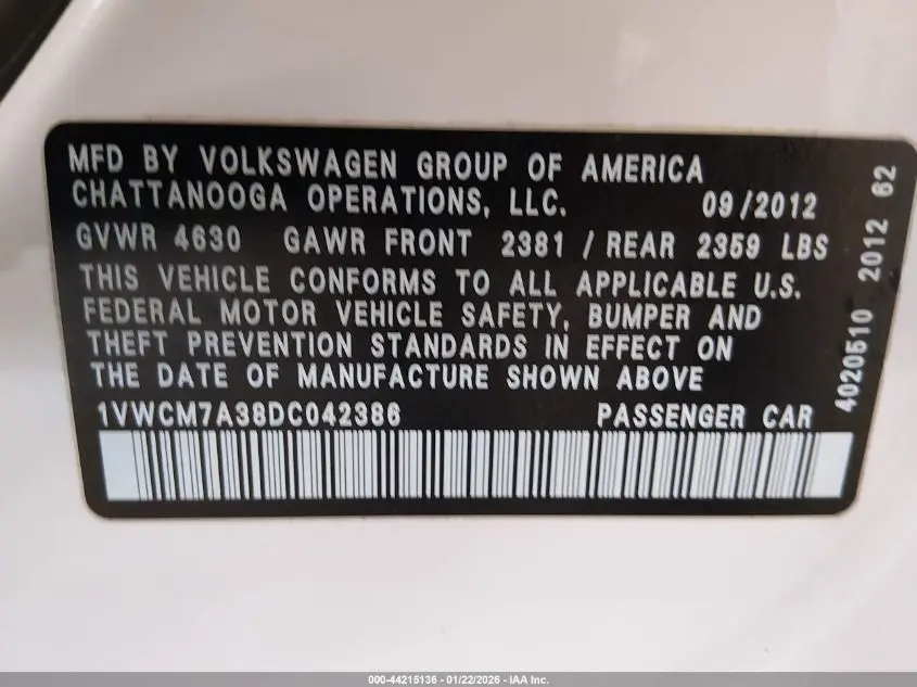 2013 VOLKSWAGEN PASSAT 3.6L V6 SEL PREMIUM
