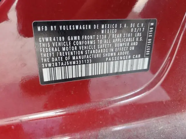 2017 VOLKSWAGEN JETTA S  