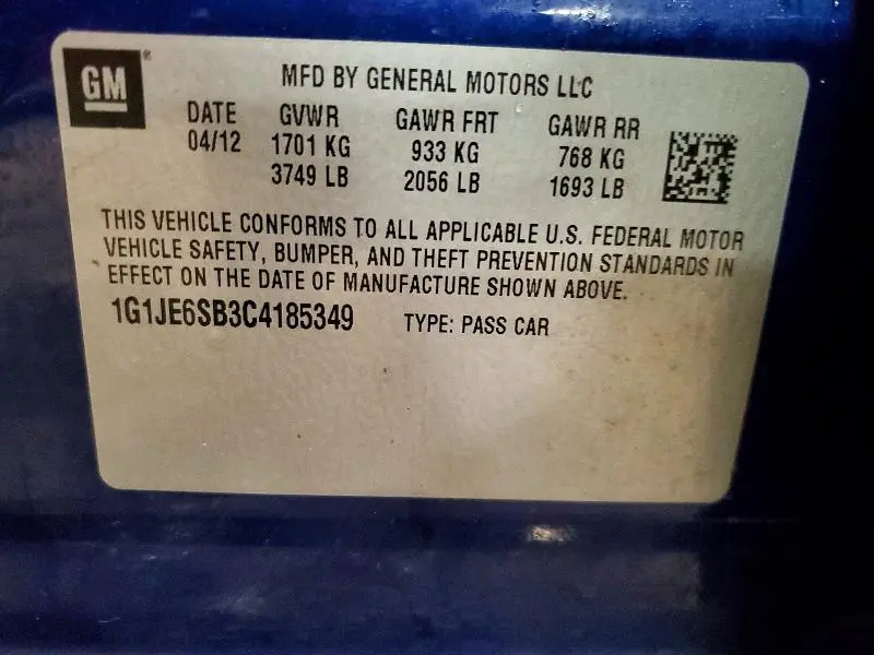 2012 CHEVROLET SONIC LTZ  