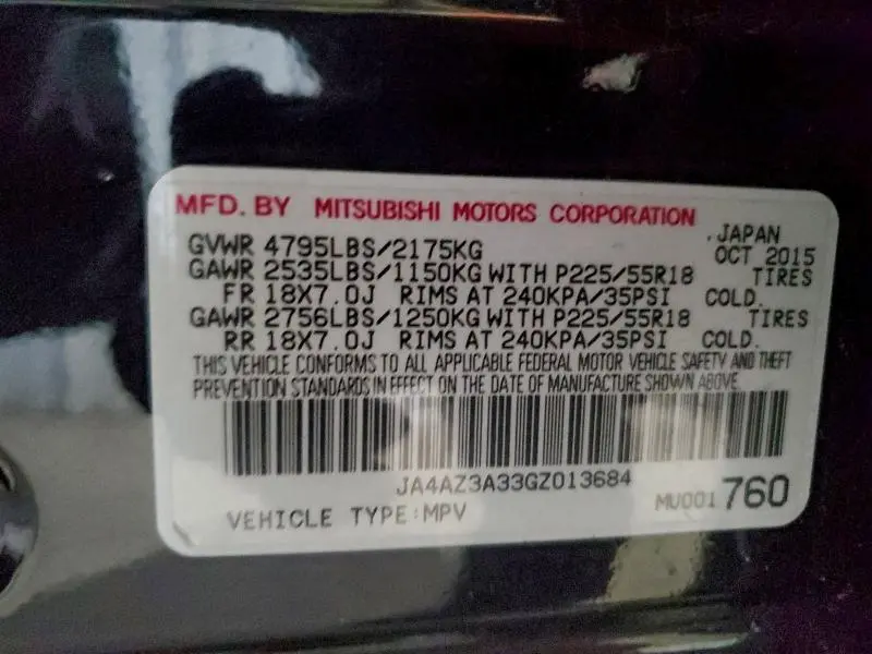 2016 MITSUBISHI OUTLANDER SE  