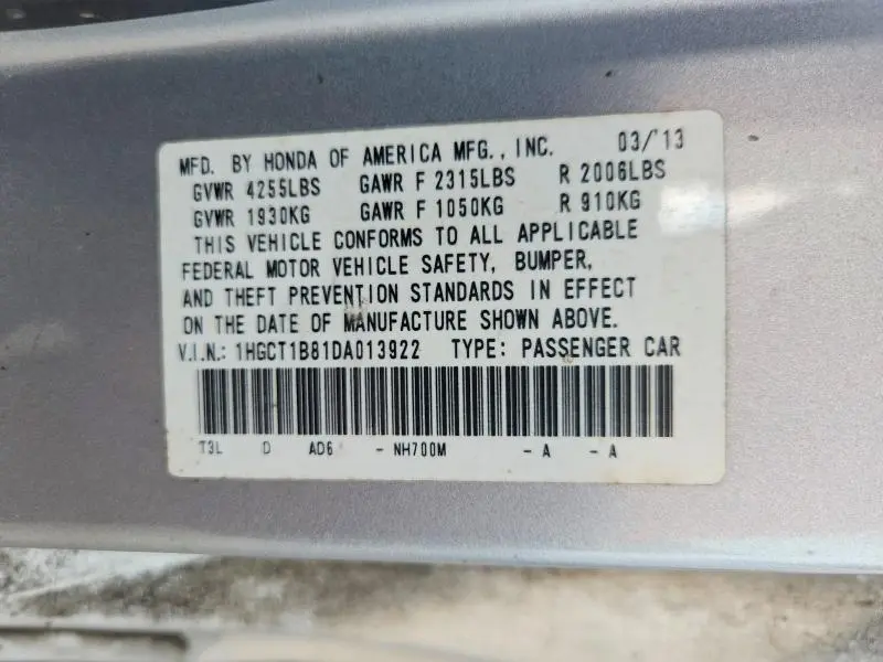 2013 HONDA ACCORD EXL  