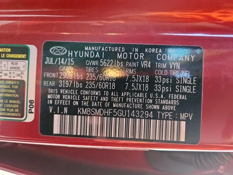 2016 HYUNDAI SANTA FE SE  