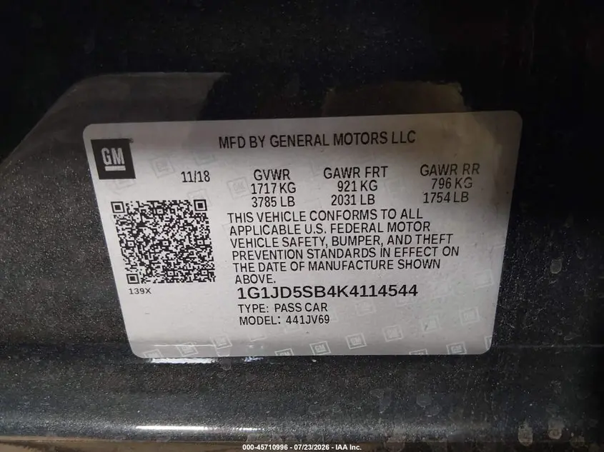 2019 CHEVROLET SONIC LT AUTO