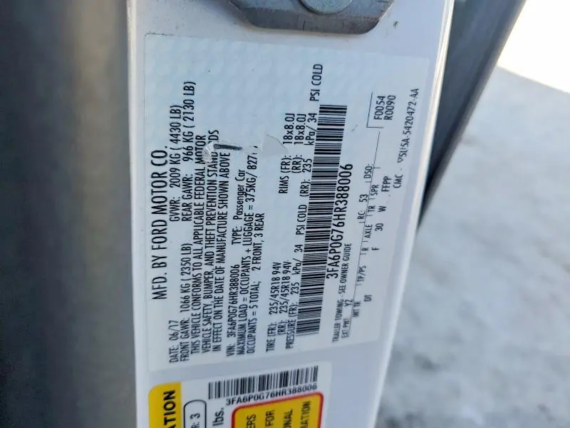 2017 FORD FUSION S  
