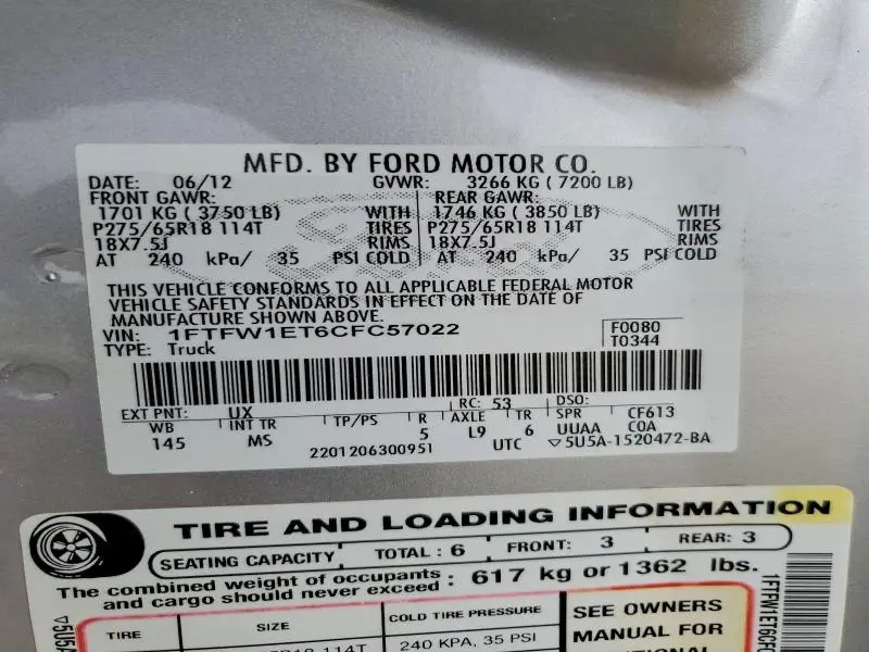 2012 FORD F150 SUPERCREW  