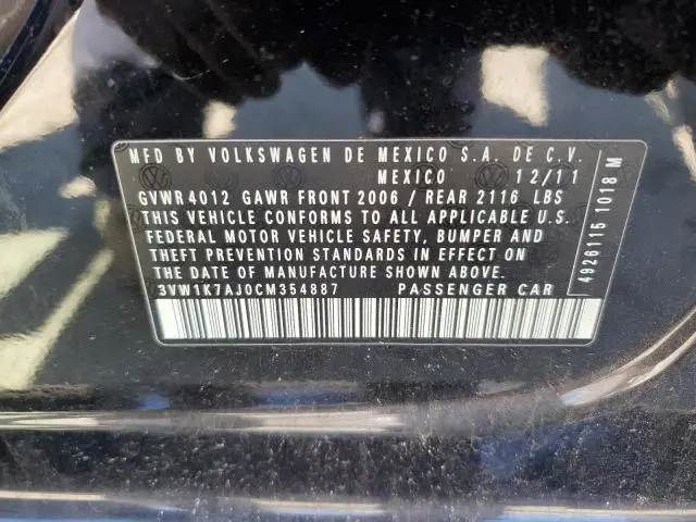 2012 VOLKSWAGEN JETTA BASE  