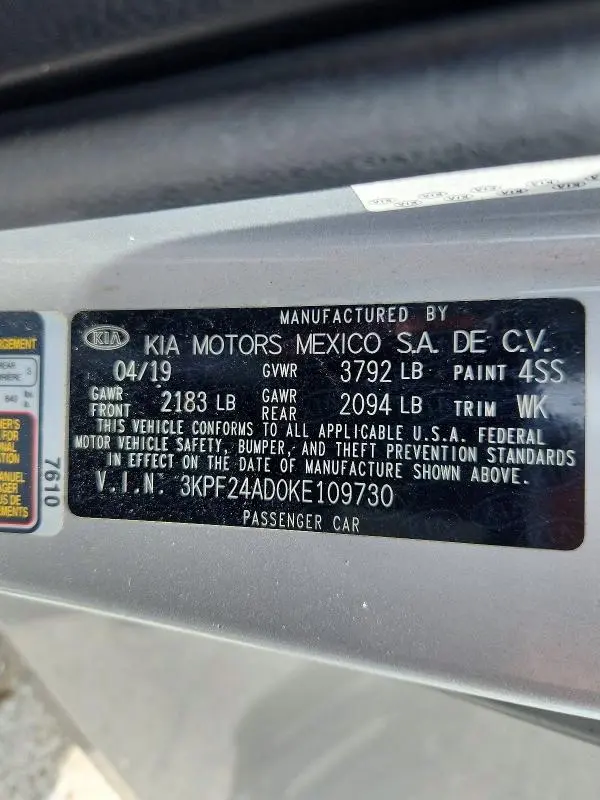 2019 KIA FORTE LXS  