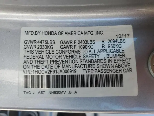 2018 HONDA ACCORD TOURING  