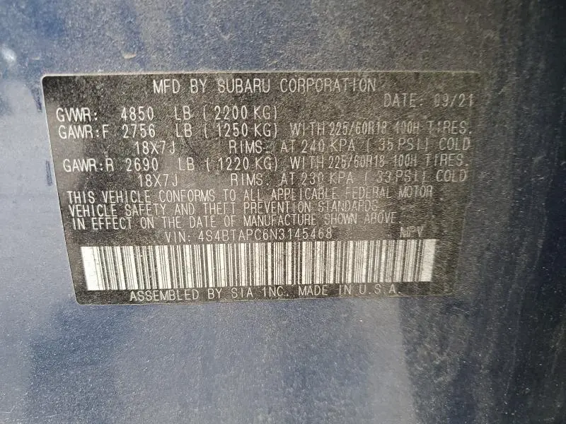 2022 SUBARU OUTBACK TOURING  