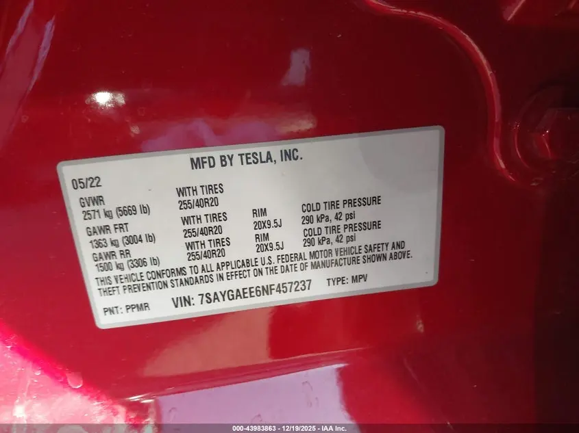 2022 TESLA MODEL Y LONG RANGE DUAL MOTOR ALL-WHEEL DRIVE