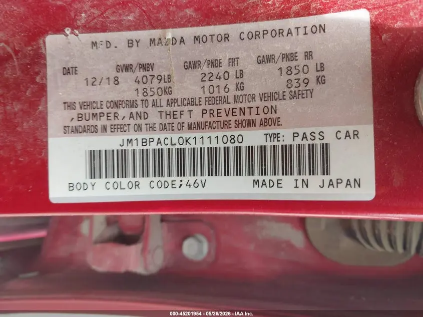 2019 MAZDA MAZDA3 SELECT PACKAGE