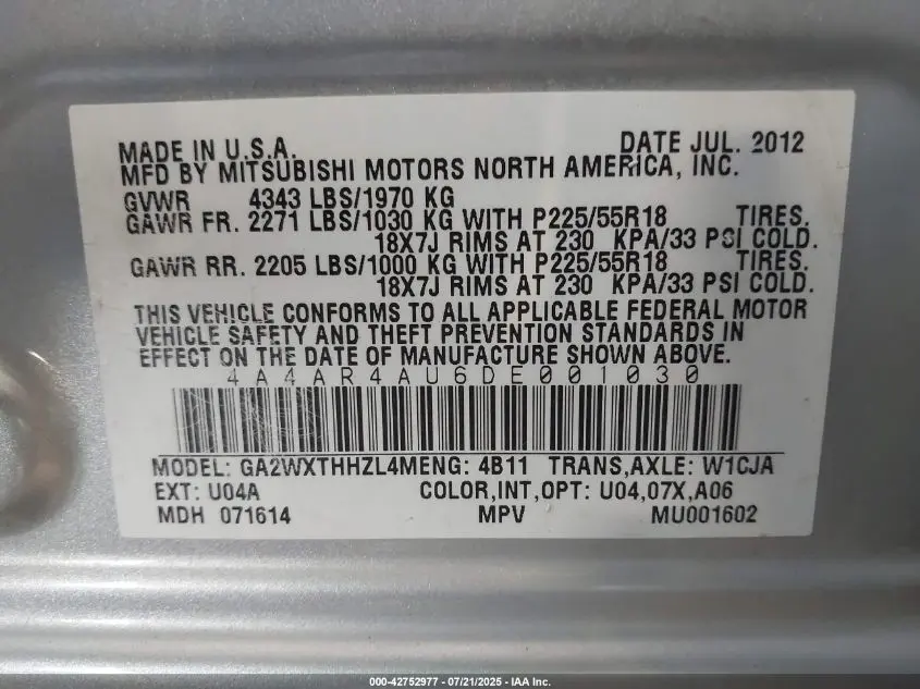 2013 MITSUBISHI OUTLANDER SPORT SE