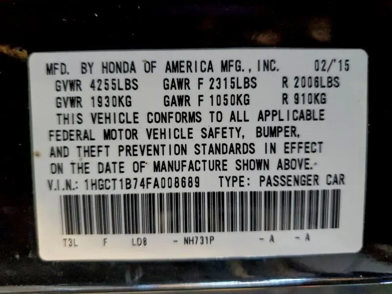 2015 HONDA ACCORD EX  