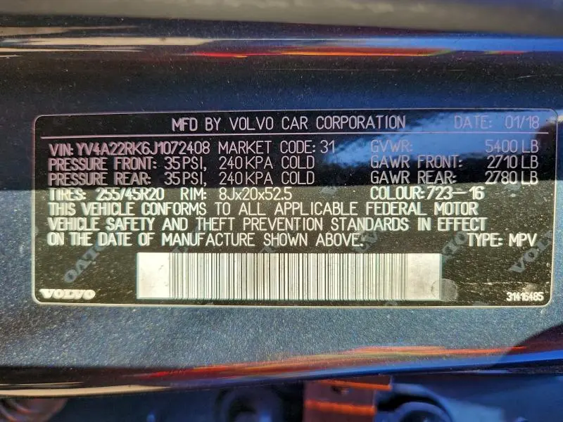 2018 VOLVO XC60 T6 MOMENTUM  