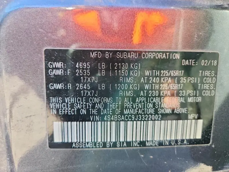 2018 SUBARU OUTBACK 2.5I PREMIUM  