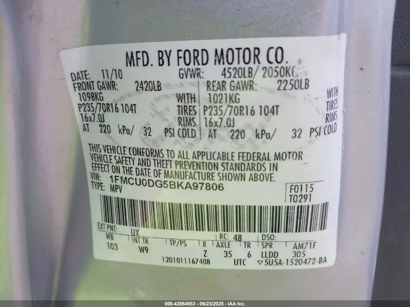 2011 FORD ESCAPE XLT