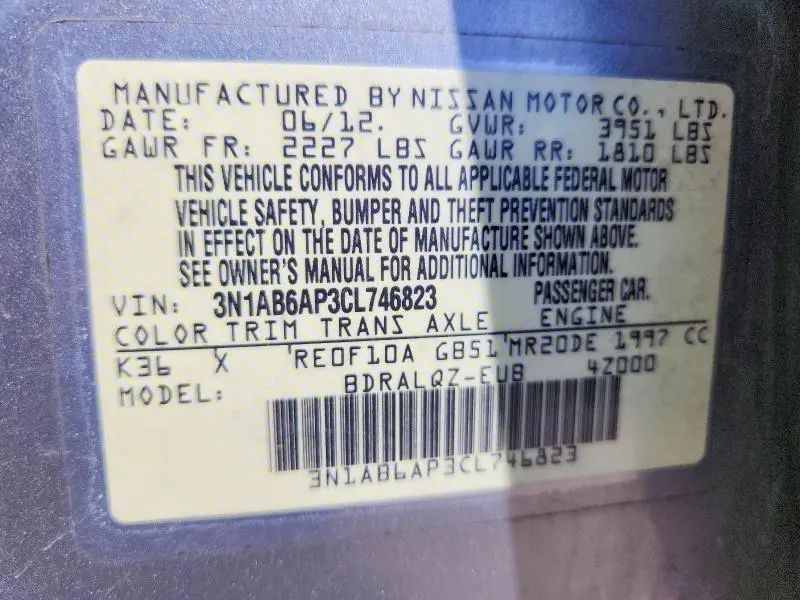 2012 NISSAN SENTRA 2.0  