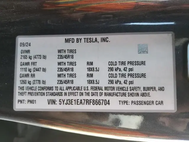 2024 TESLA MODEL 3   