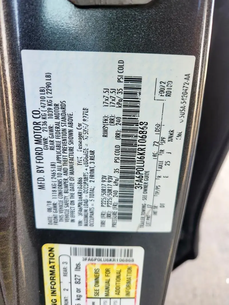 2019 FORD FUSION SE  