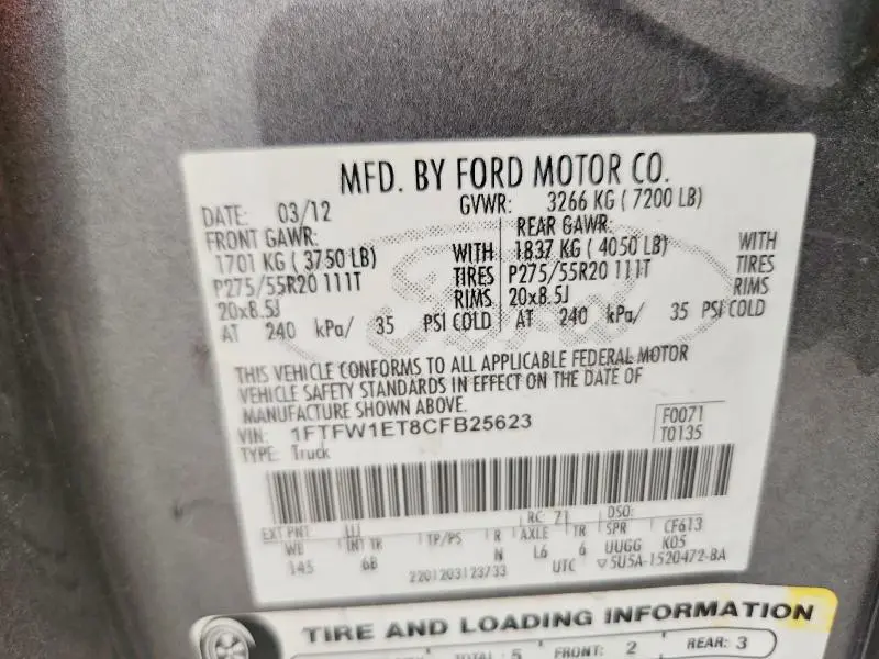 2012 FORD F150 SUPERCREW  