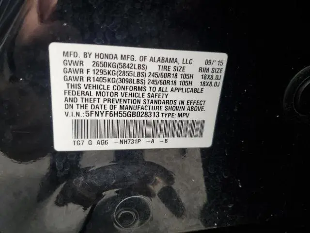 2016 HONDA PILOT EXL  