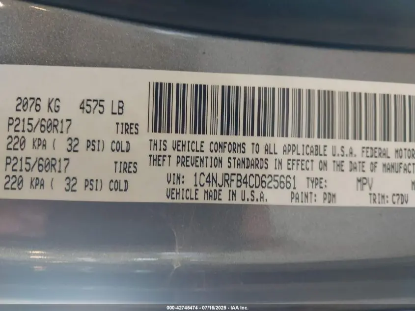 2012 JEEP PATRIOT LATITUDE