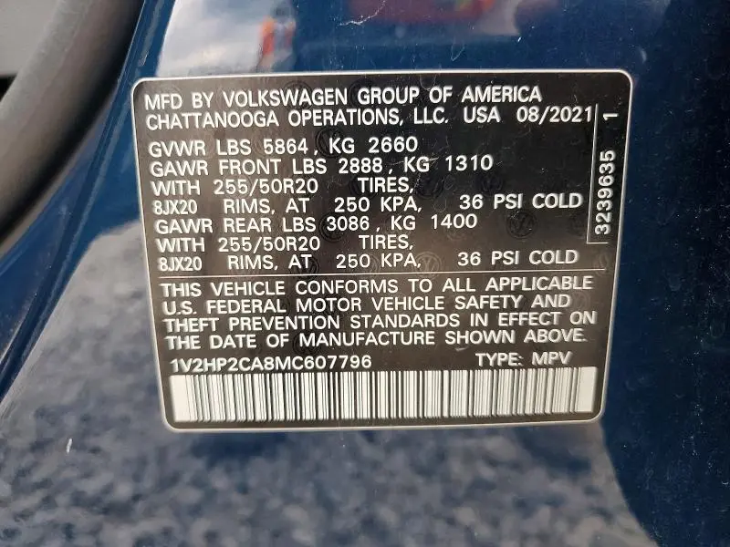 2021 VOLKSWAGEN ATLAS SE  