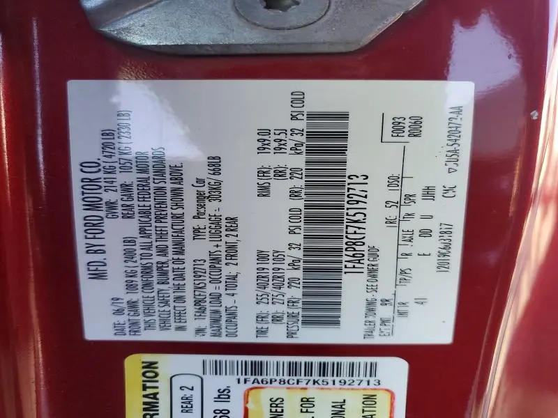 2019 FORD MUSTANG GT  