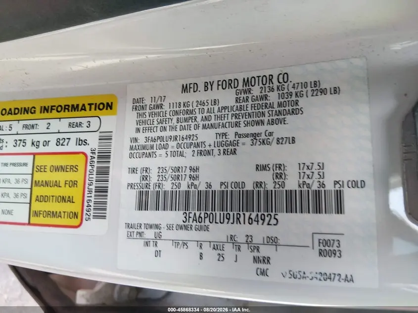 2018 FORD FUSION HYBRID SE
