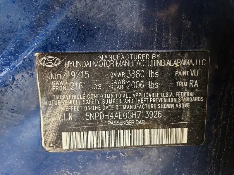 2016 HYUNDAI ELANTRA SE  
