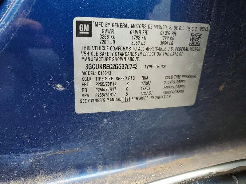 2016 CHEVROLET SILVERADO K1500 LT  