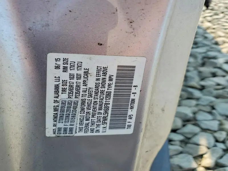 2015 HONDA ODYSSEY EXL  