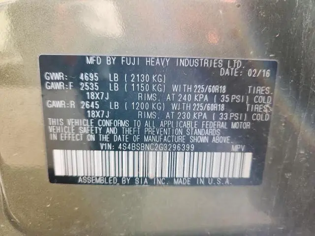 2016 SUBARU OUTBACK 2.5I LIMITED  