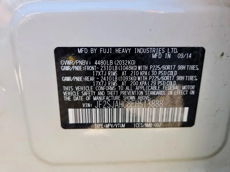 2015 SUBARU FORESTER 2.5I LIMITED  