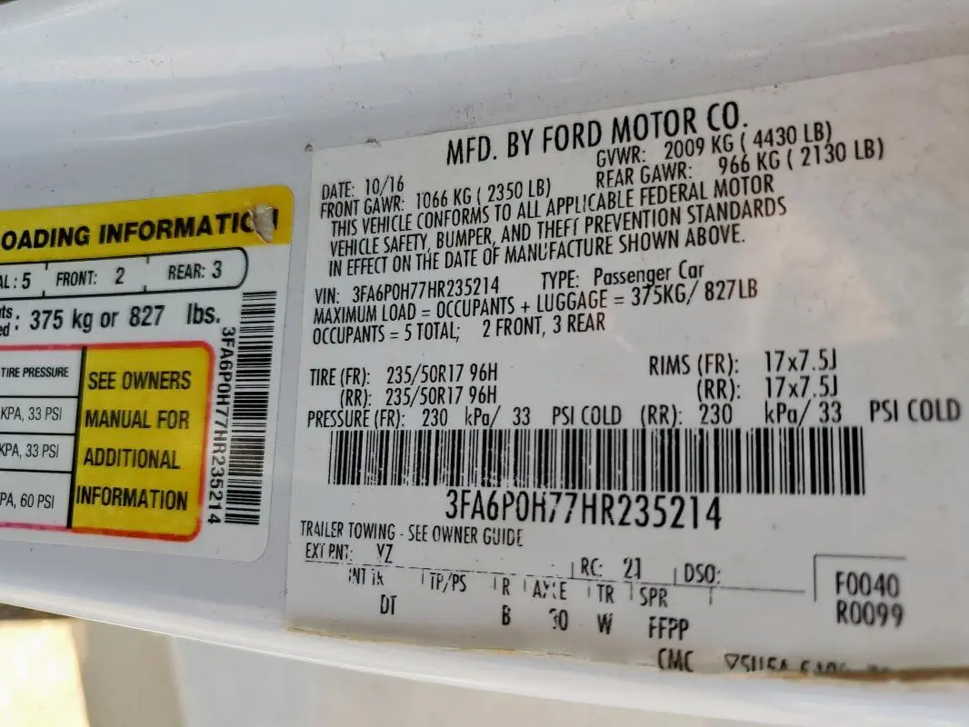 2017 FORD FUSION SE  