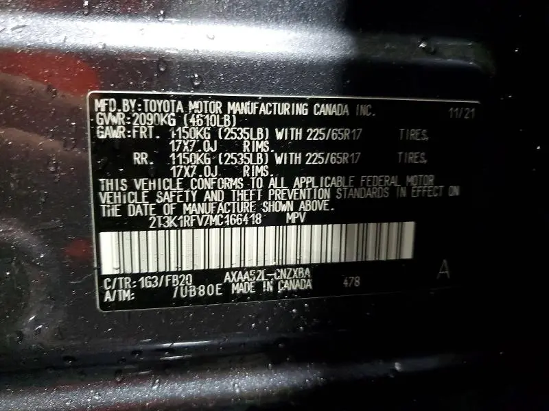 2021 TOYOTA RAV4 LE  