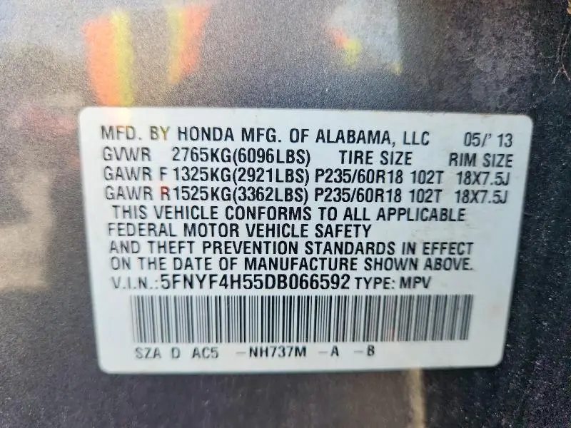 2013 HONDA PILOT EXL  